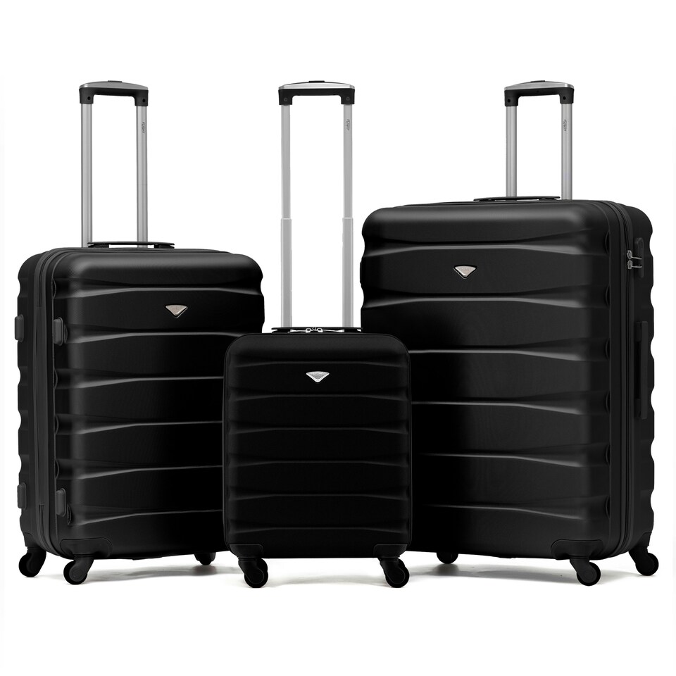 image 1 of Flight Knight Suitcase Set, Large Suitcase, Extra Large Suitcase, Cabin Suitcase 55x40x20cm - 60+ Airlines Approved - EasyJet, Jet2, Ryanair Priority Carry On | Black | Black | Large