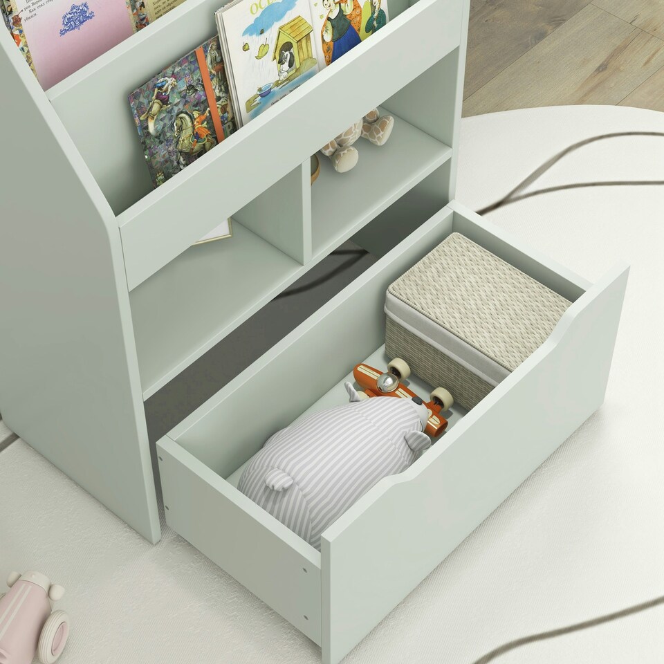 image 1 of HOMCOM Kids Bookcase, Toy Box w/ Storage Drawer, Wheels for Bedroom - Pink