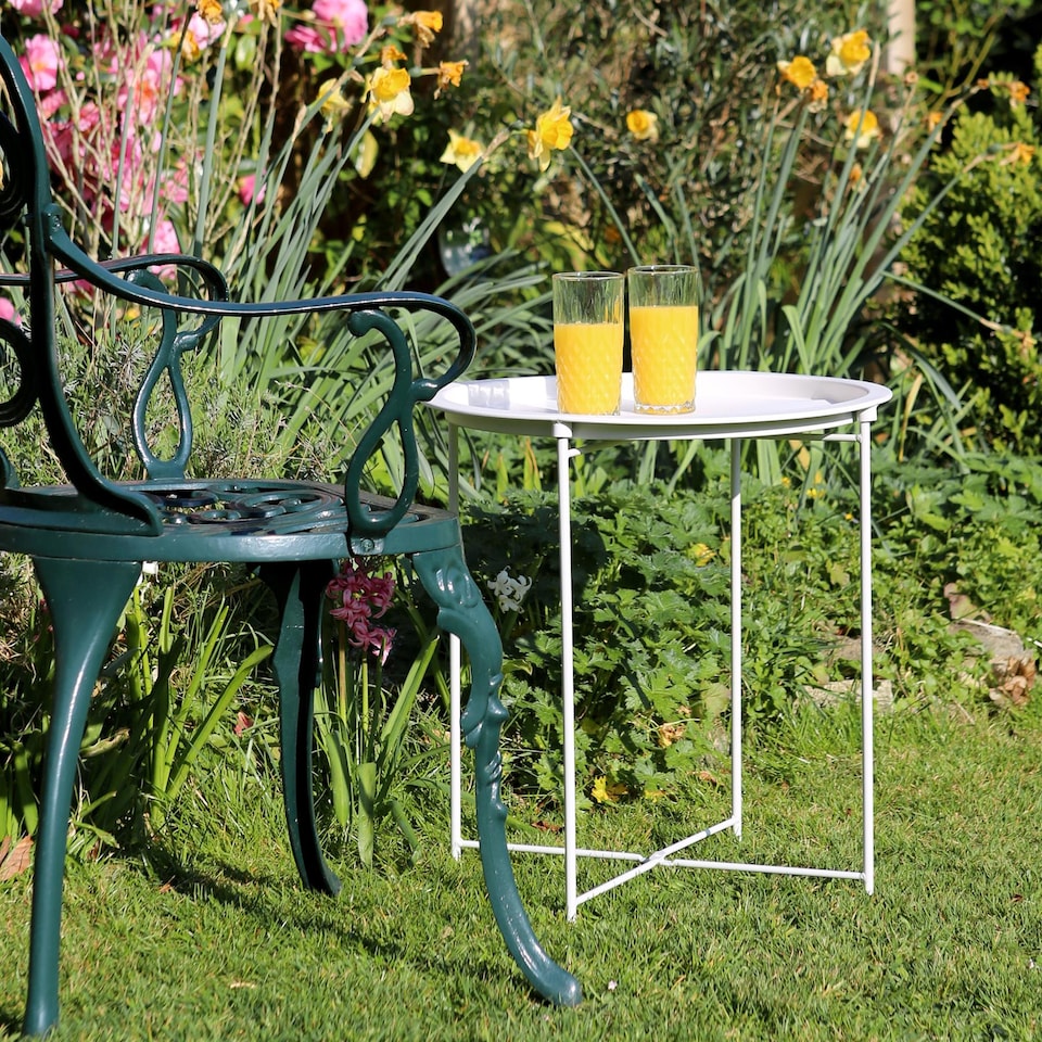 image 1 of Harbour Housewares Round Steel Tray Table - Matt White | White | Matt White