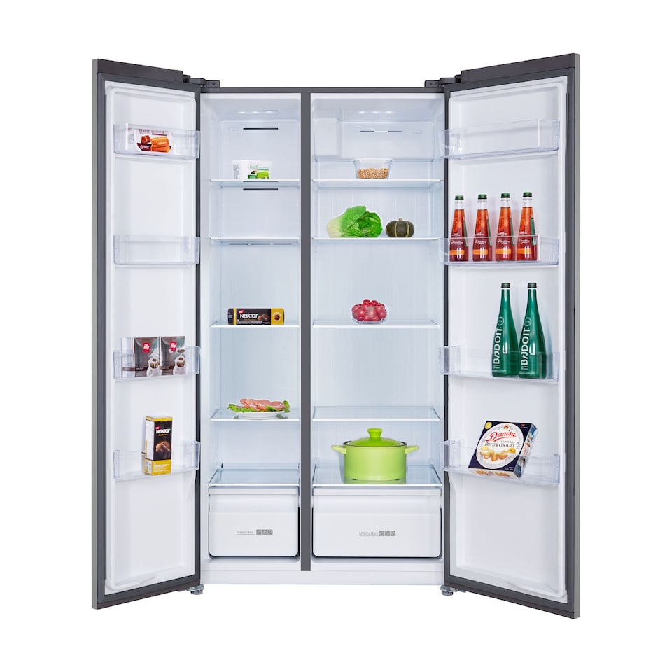 image 1 of HYE 505 Litre Frost Free American Fridge Freezer, 92cm, Inox - RF01AM505DS07