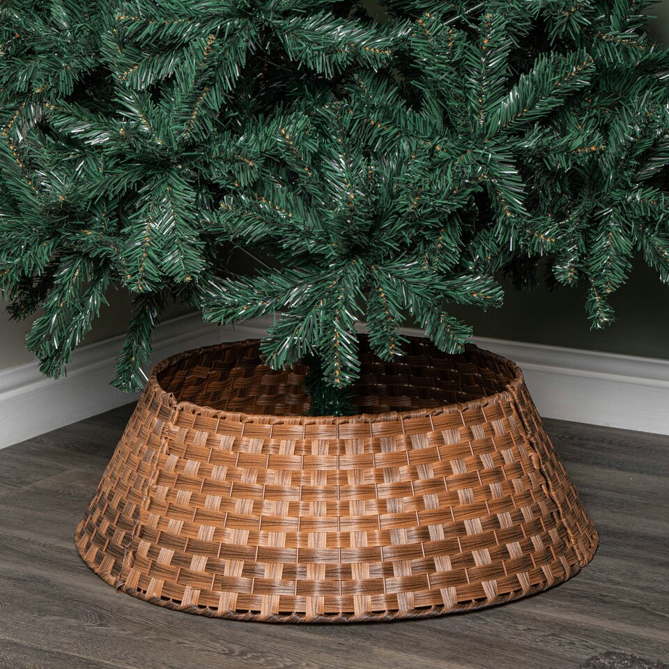image 1 of 48/70cm Samuel Alexander Large KD Plastic Wicker Rattan Woven Christmas Tree Skirt in Brown