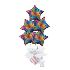 Rainbow Iridescent Star Foil Helium Balloon Bouquet - 5 Inflated Balloons In A Box Multi