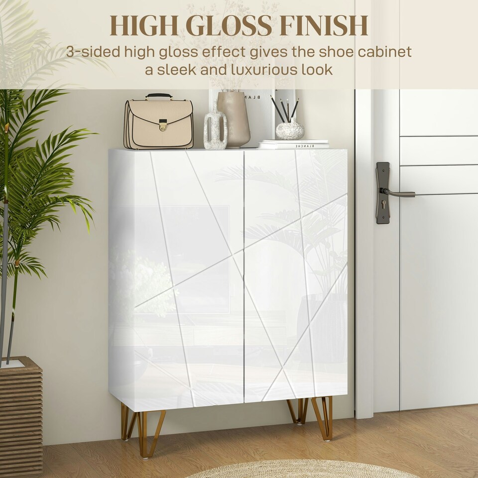 image 1 of HOMCOM Shoe Storage Cabinet with Soft-Close Hinges and Adjust Shelves, White