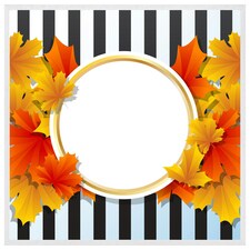 Orange& red autumn leaves on black stripes (Picture Frame) White | L
