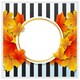 image 1 of Orange& red autumn leaves on black stripes (Picture Frame) White | L