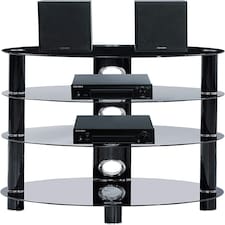 Centurion Supports HALIGON 4-Shelf Oval Premium Gloss Black Glass with Black Legs AV Rack Black