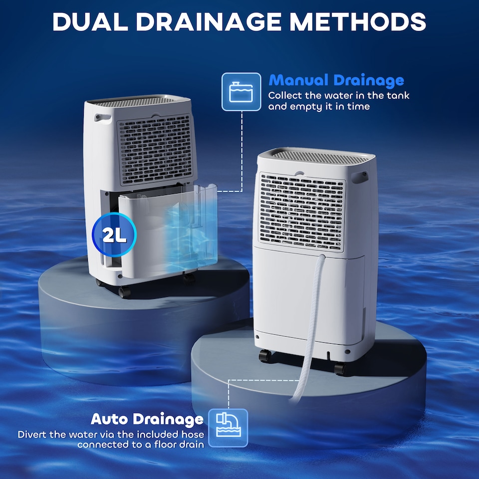 image 1 of HOMCOM 12LDay Dehumidifier with Continuous Drainage, 2.5L Water Tank, 24H Timer, Humidity Display, for Home Damp, Condensation, Mould and Laundry Drying, White