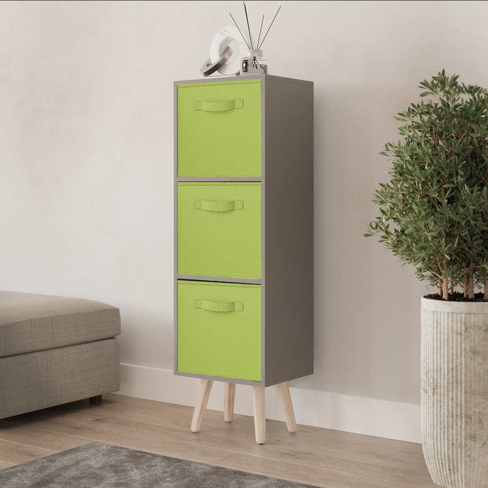 image 1 of Grey 3-Tier 3-Drawer Cube Shelving Unit with Scandinavian Legs | Green | Green & Pine | 1
