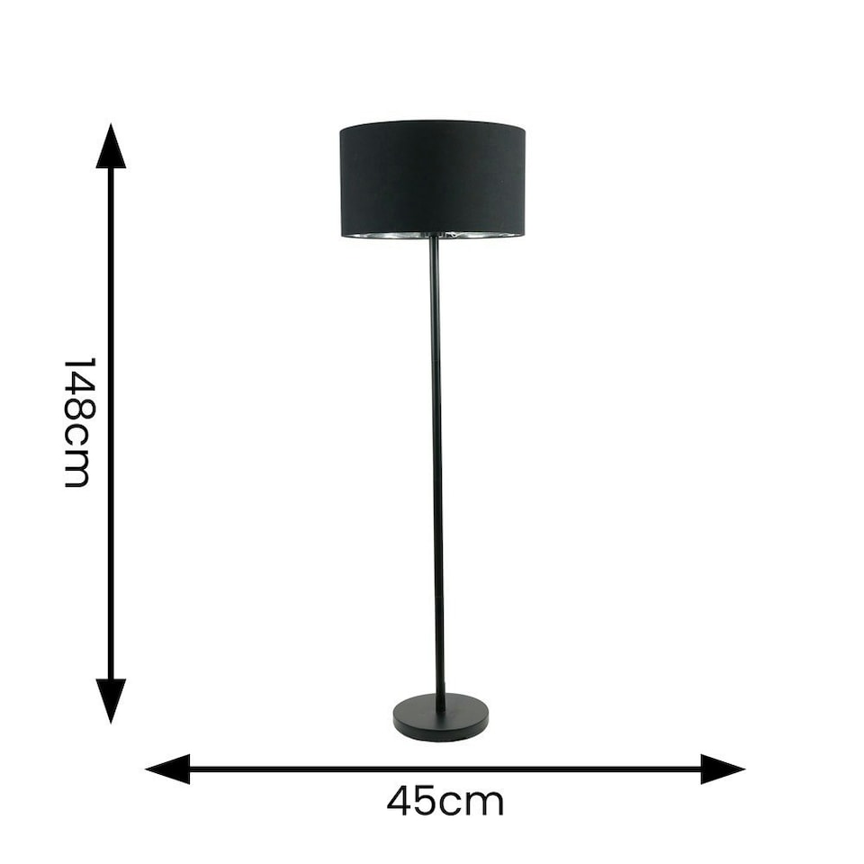 image 1 of ValueLights Charlie Black Floor Lamp Black Chrome Shade & Bulb