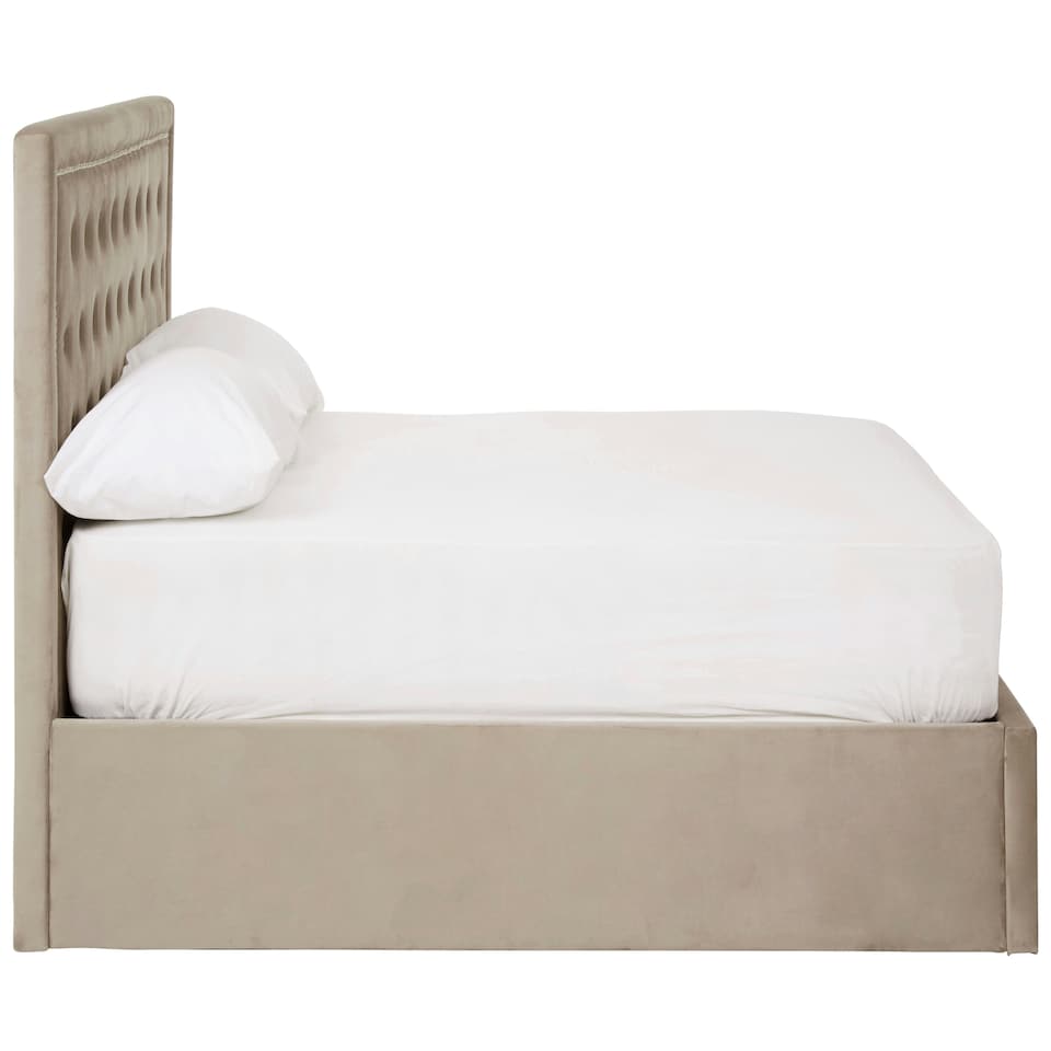 image 1 of Interiors By Premier Classic Mink Velvet Double Ottoman Bed, Elegant Button Tufted Bedroom Bed, Ottoman Stud Detailed Bed