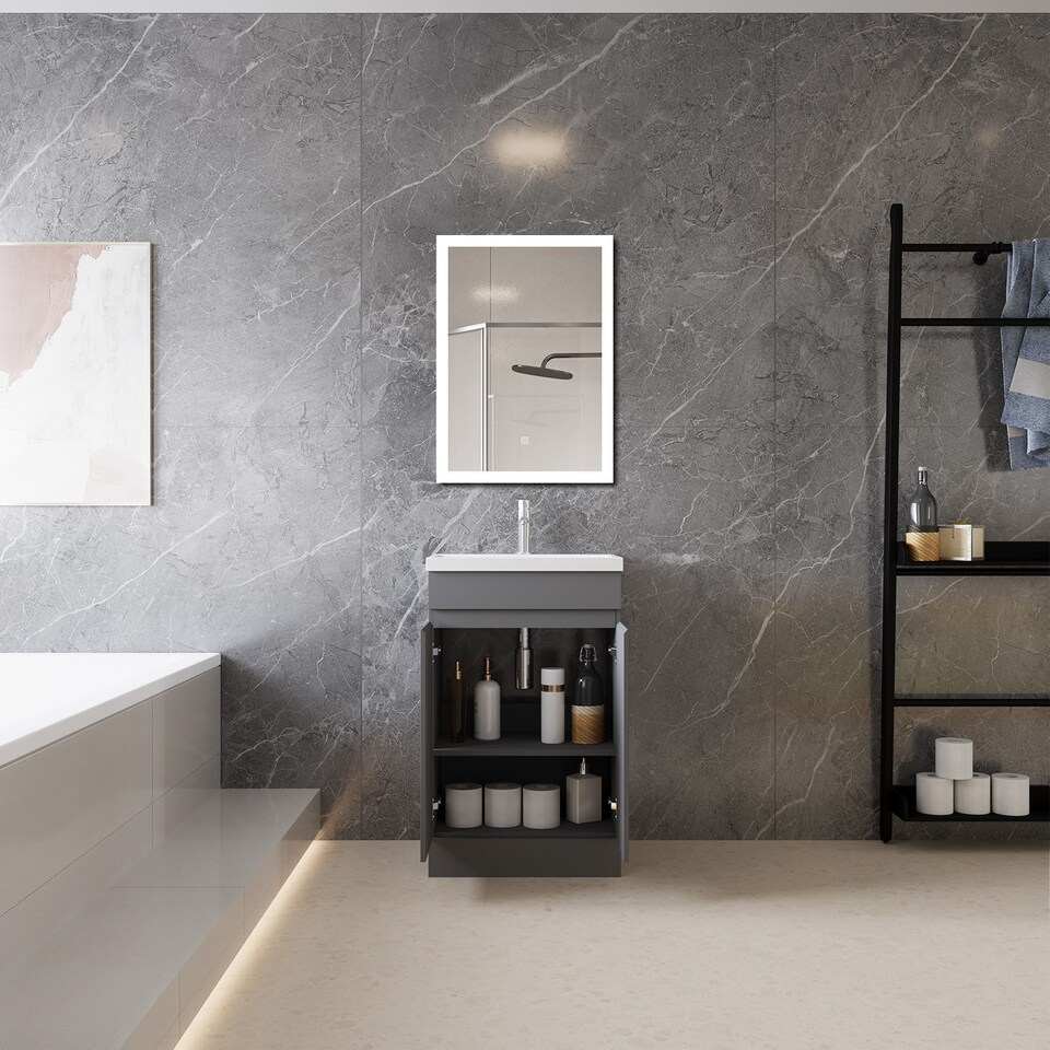 image 1 of AICA 500mm Matte Anthracite Bathroom Vanity Unit With Basin Double Door Floor Standing Design Flat Packed