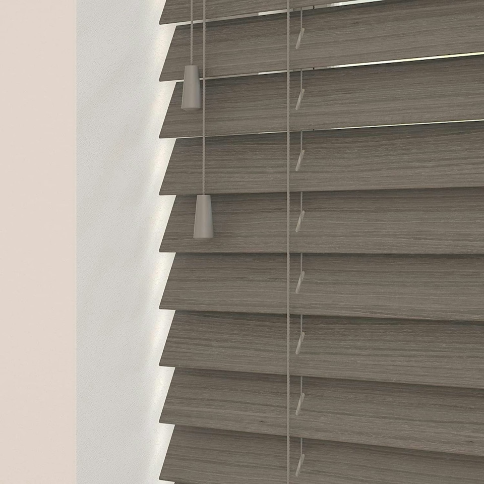 image 1 of 60cm Mint Oak Wooden Venetian Blinds With Strings (130cm drop) | Grey | Grey