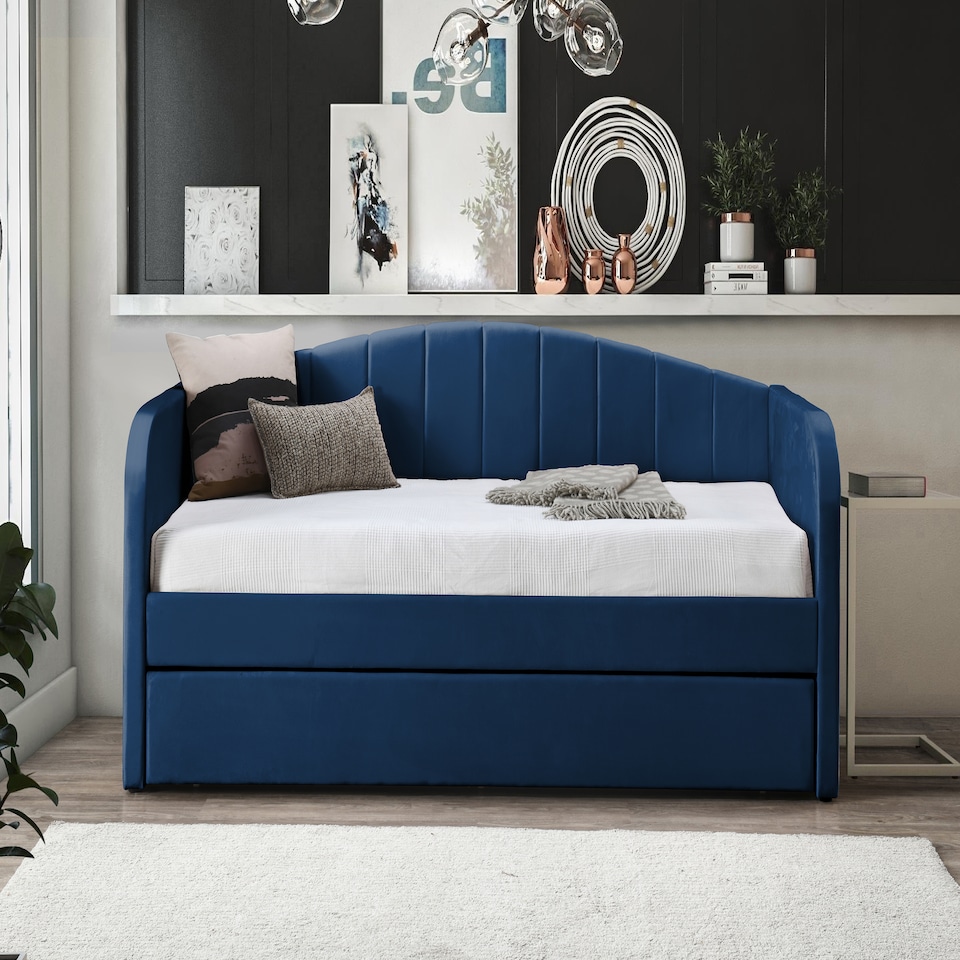 image 1 of Fabric Day Bed Blue with pull out bed | Blue | Single