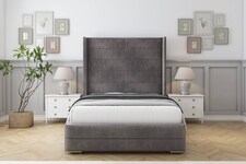 Sloomy Sterling Slate Naples Bed Frame With 50" Upholstered Wingback Headboard 4' Small Double