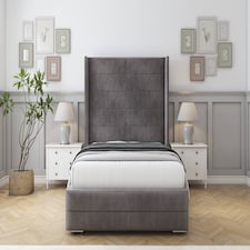 Sloomy Sterling Slate Naples Bed Frame With 50"  Upholstered Wingback Headboard 4' Small Double