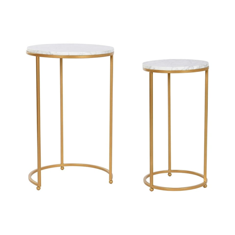 image 1 of Set of 2 tables Home ESPRIT Golden Metal Marble 40 x 40 x 64 cm