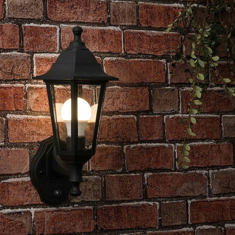 image 1 of ValueLights Black Mayfair PIR Outdoor Wall Lantern with 10W Warm White Bulb