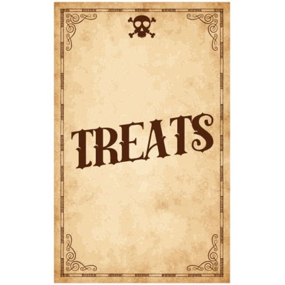 Treats Skull Halloween PVC Party Sign Decoration 25cm x 41cm
