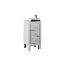 Furniturebox Lexi Small Slimline White 3 Drawer Mirrored Bedside Table