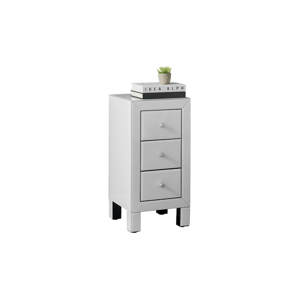 image 1 of Furniturebox Lexi Small Slimline White 3 Drawer Mirrored Bedside Table