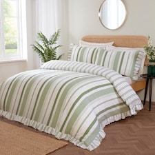 Maya Stripe Polycotton Reversible Duvet Cover Set with Pillowcase | Green | Single