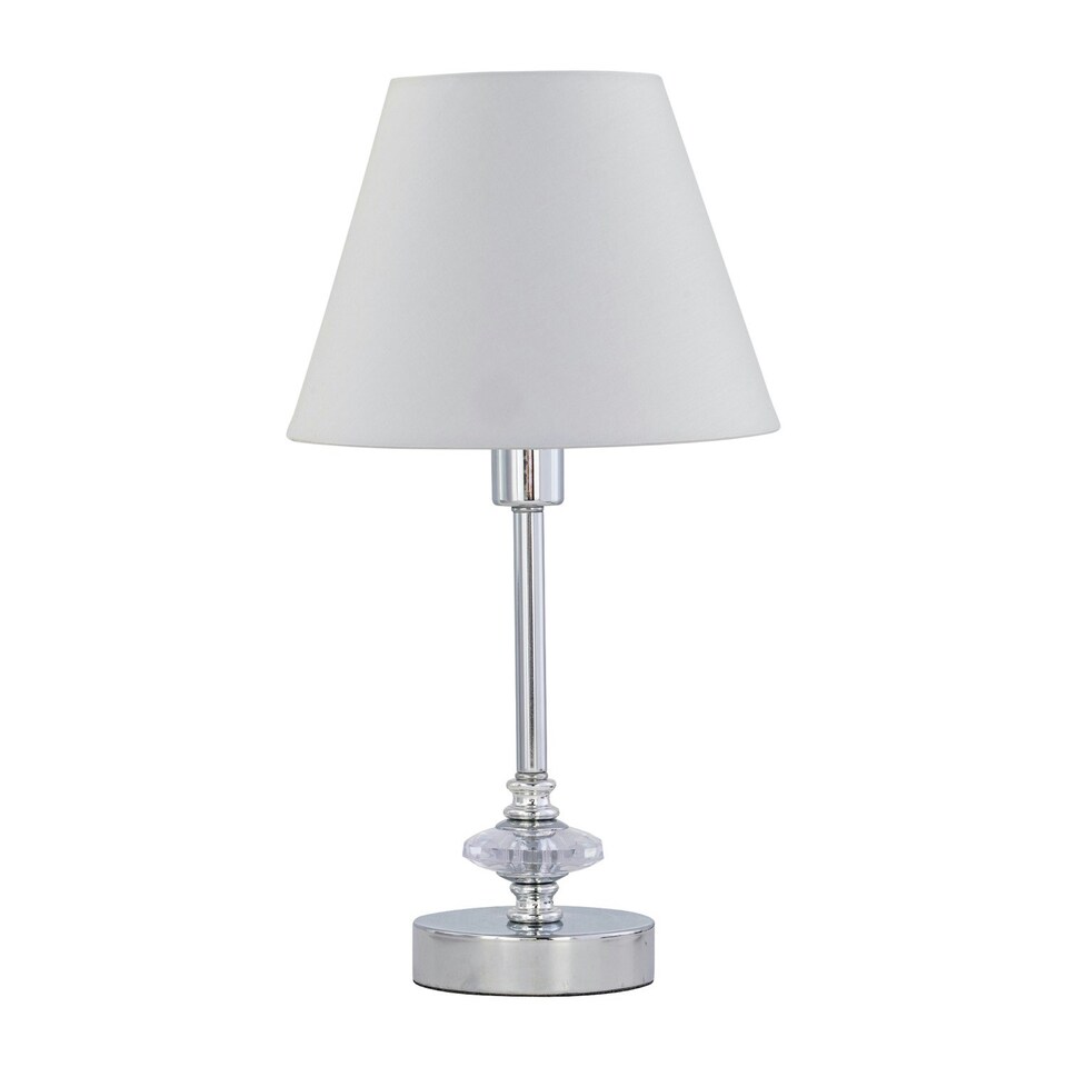image 1 of Chrome Jewelled Table Lamp with Ivory Off White Shade Chrome | Red