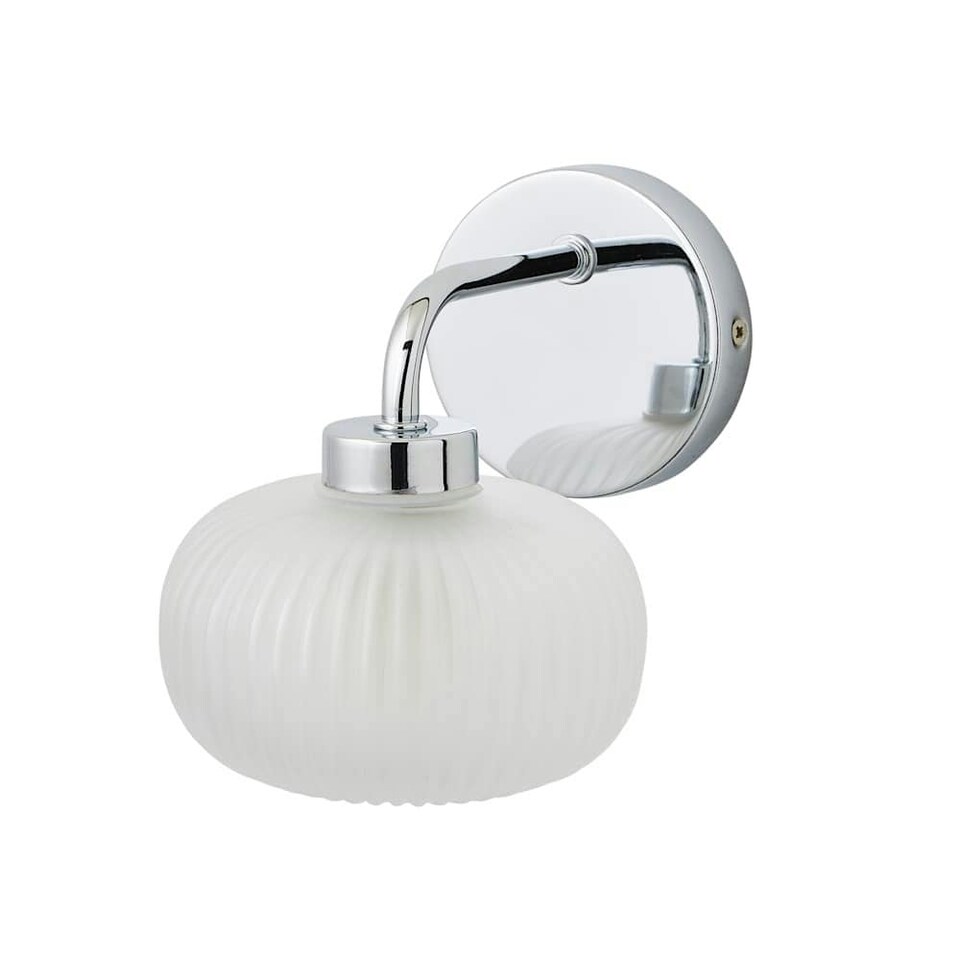 image 1 of ValueLights Amaia Chrome IP44 Frosted Ribbed Glass Wall Light | Chrome