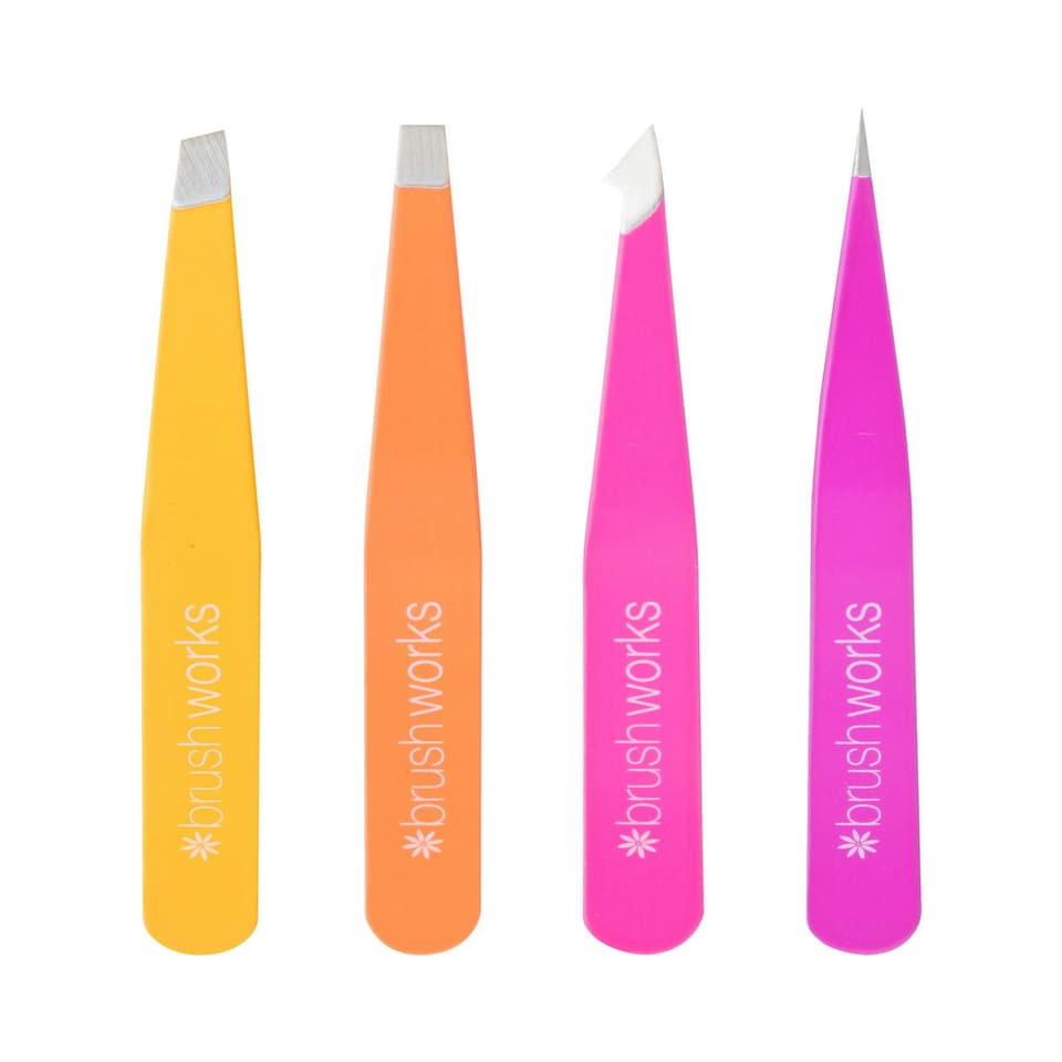 image 1 of Brushworks 4 Piece Combination Tweezer Set - Brights