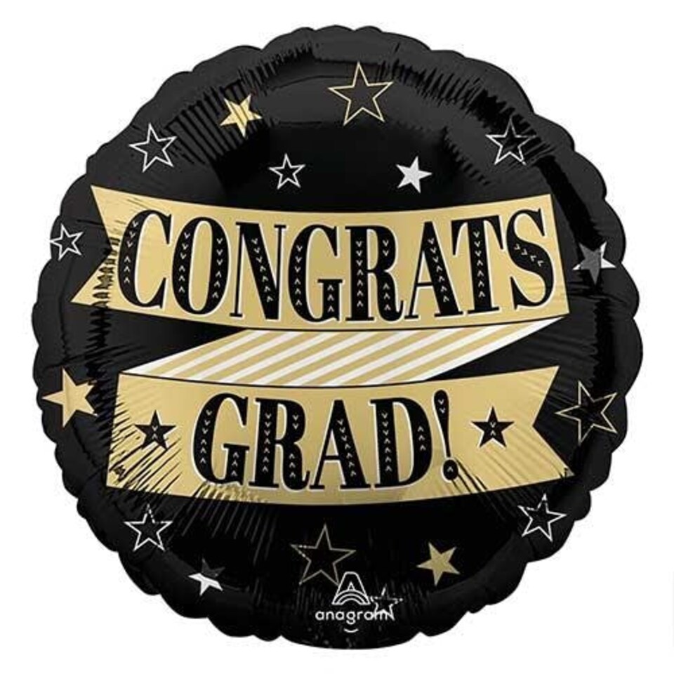 Congrats to the Grad Graduation Round Foil Helium Balloon 43cm / 17 in Black