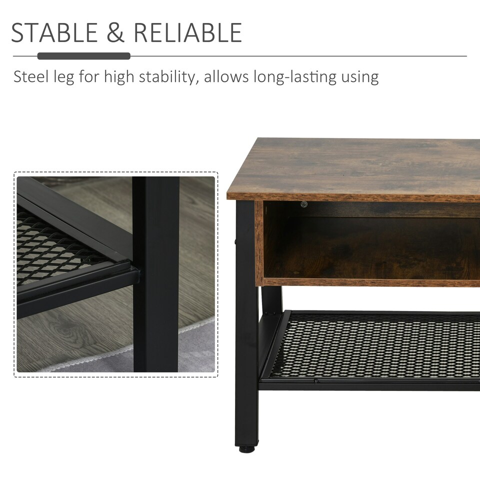 image 1 of HOMCOM Media Stand for TVs Up to 45" TV w/ 3 Shelves Cable Holes Metal Frame