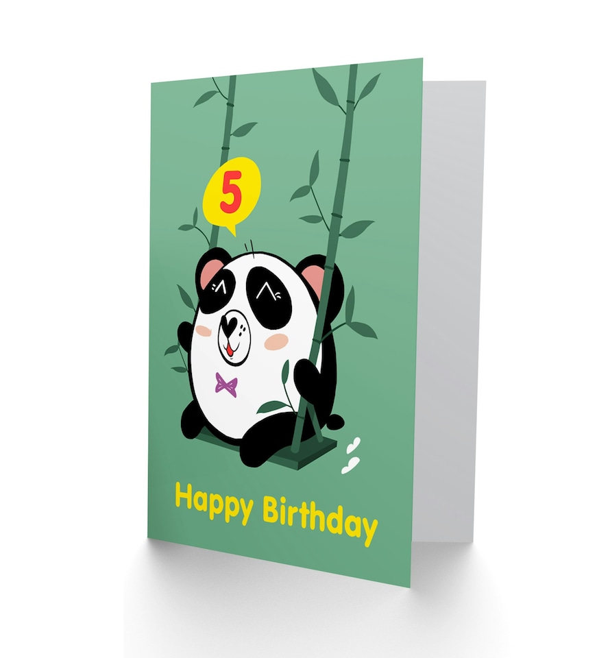 image 1 of Kawaii Swing Panda 5 Year Old Child Kids 5th Birthday Card