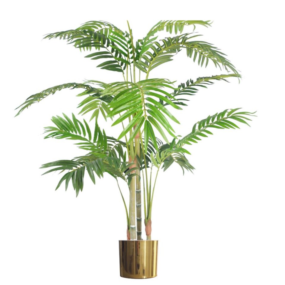 image 1 of 120cm Realistic Artificial Areca Palm with pot with Gold Metal Planter | Green | 4ft