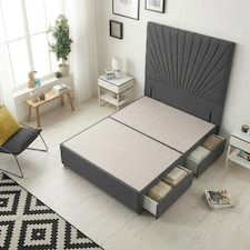 Sunburst Divan Bed with 2 Drawers & 54'' Floor Standing Headboard Linen Fabric | Grey | Grey