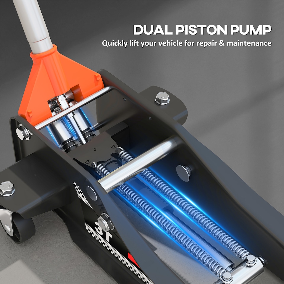 image 1 of HOMCOM 3 Ton Hydraulic Low Profile Floor Jack, Heavy Duty Car Trolley Jack Lift with 7.5-50.5 cm Lifting Range, Dual Piston Pump, Wheels, Non-slip Handle for Car Van Garage Tyre Repair Change, Orange