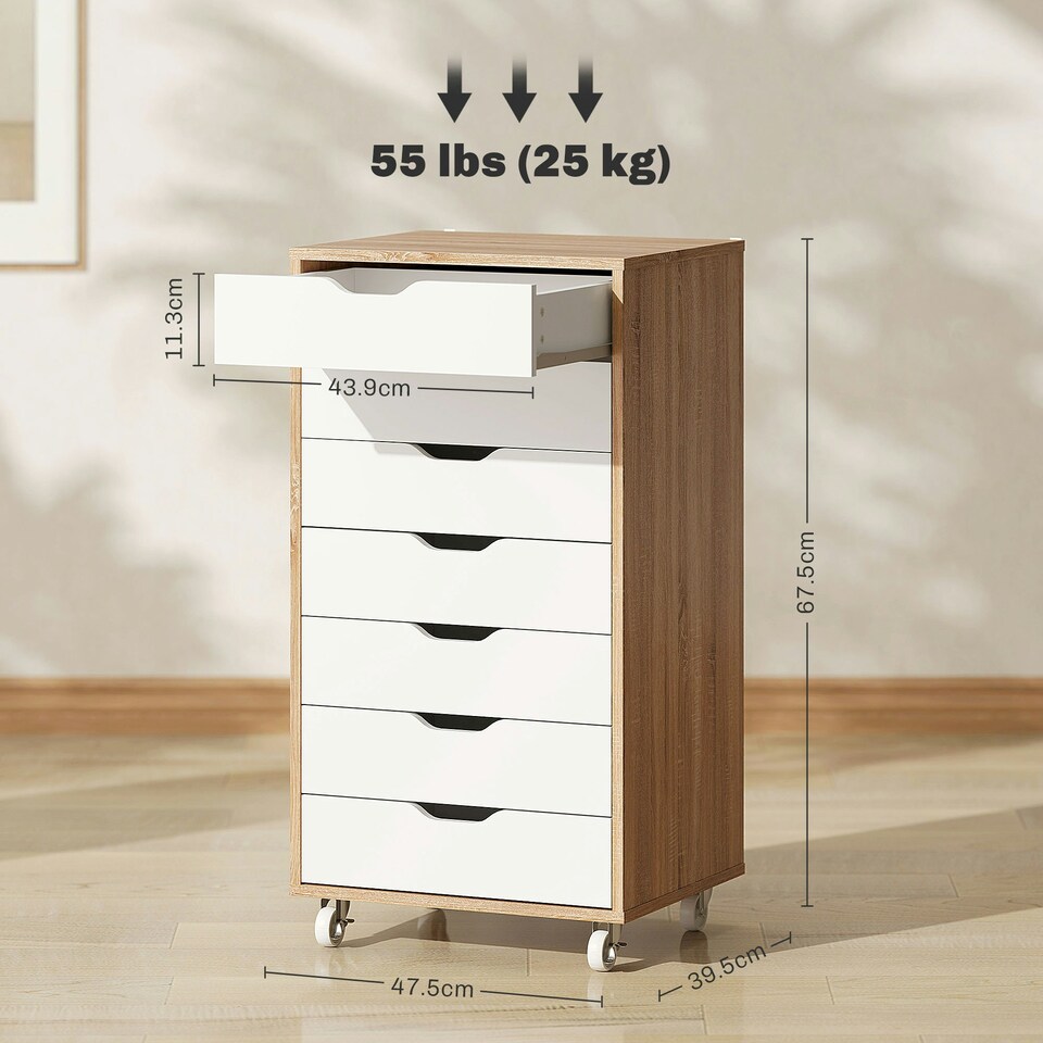 image 1 of Vinsetto Mobile Filing Cabinet, 5-drawer File Cabinet with Wheels, Oak