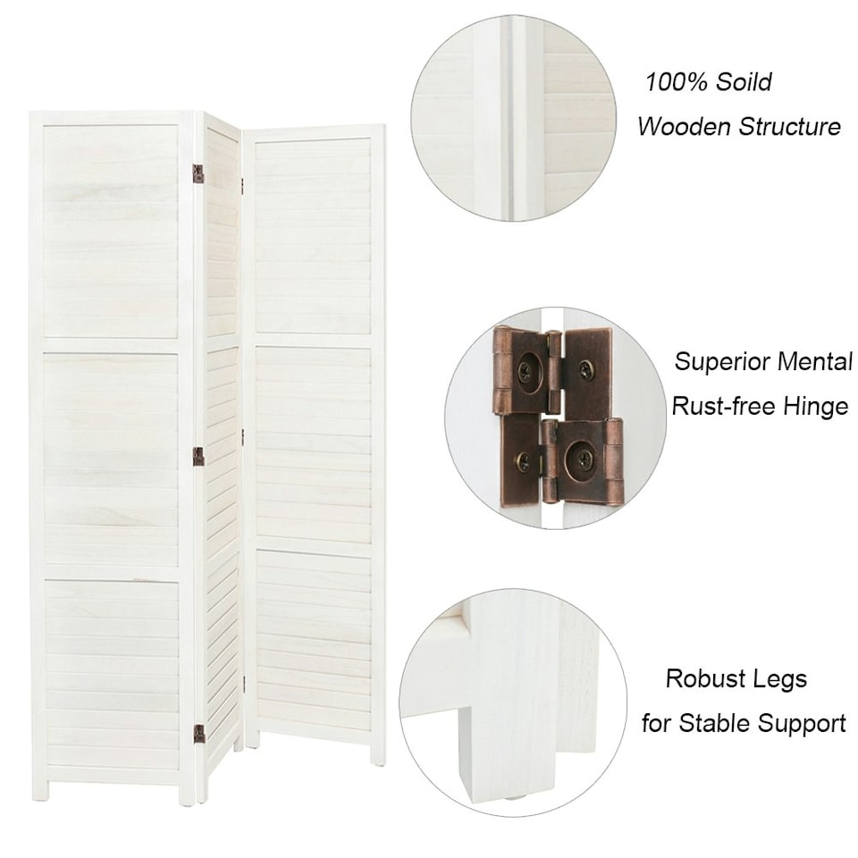 image 1 of Living and Home Solid Wood Folding Room Divider Privacy Screen for Home - 3 Panels