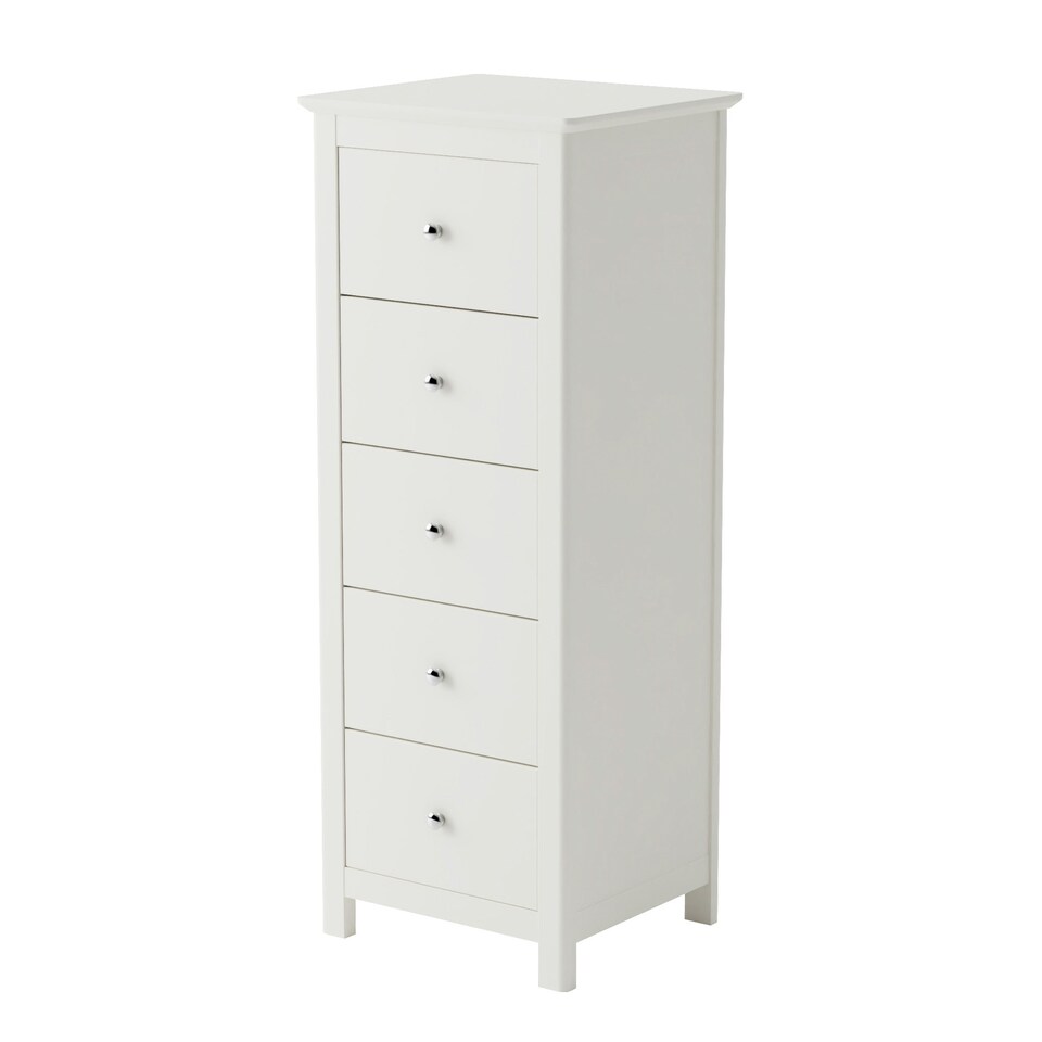 image 1 of Core Products Nairn White 5 Drawer Narrow Chest Of Drawers H114.2cm x W45cm x D40cm White