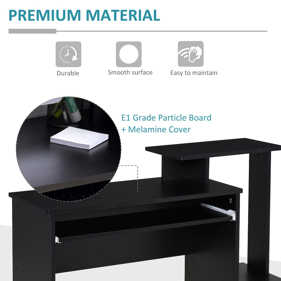 image 1 of HOMCOM Computer Desk with Sliding Keyboard Tray Storage Drawer Shelf Black