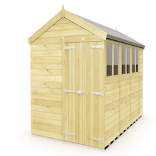 8 x 14 Feet Apex Shed - Double Door With Windows - Wood - L417 x W231 x H217 cm Brown