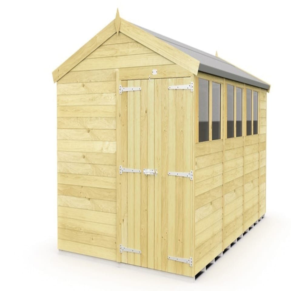 image 1 of 8 x 14 Feet Apex Shed - Double Door With Windows - Wood - L417 x W231 x H217 cm Brown