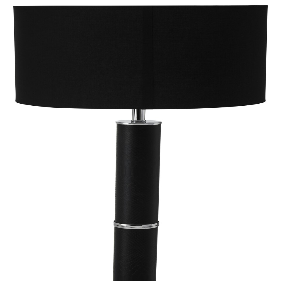 image 1 of Interiors by Premier Black Snake Leather Effect Floor Lamp with Chrome Base and Black Shade Black