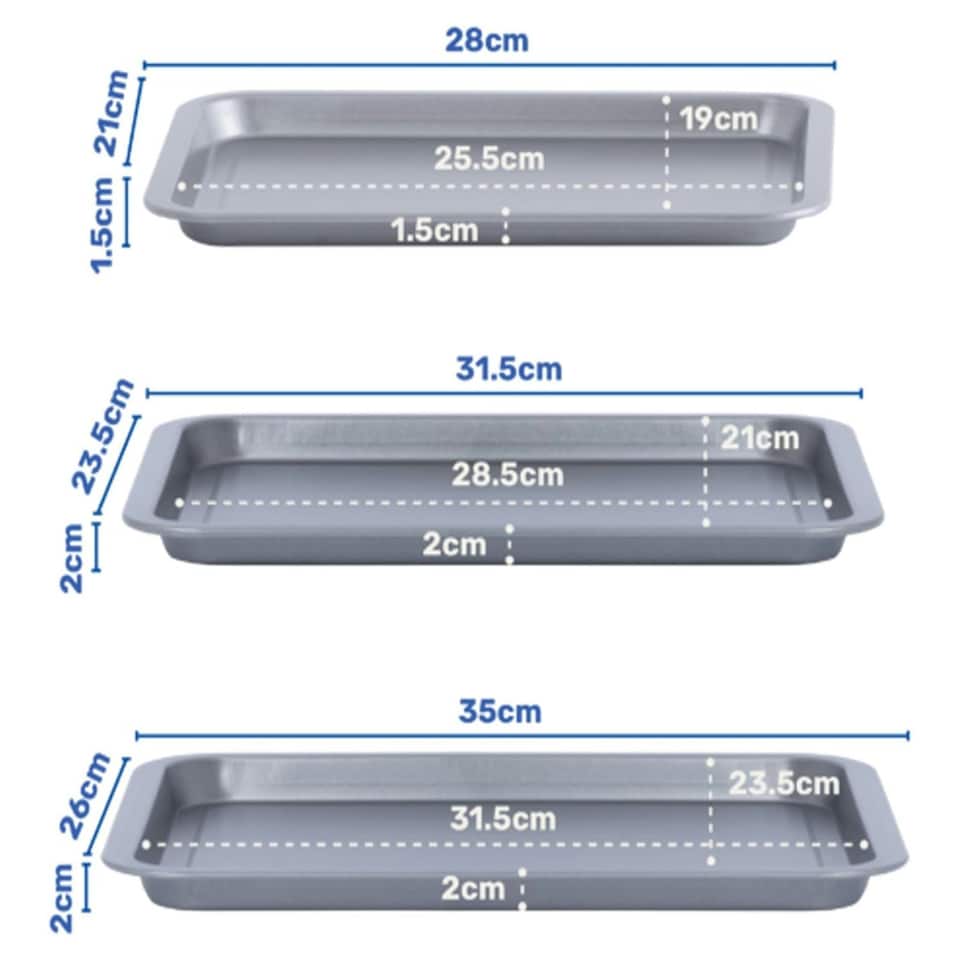 image 1 of Set of 3 (1 x 35, 1 x 31 & 1 x 28cm) Non-Stick Baking Oven Trays