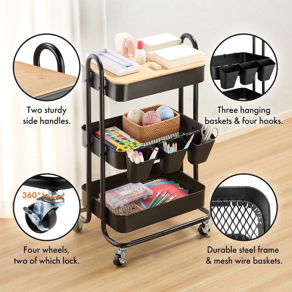 image 1 of Vonhaus Storage Trolley 3 Tier Bathroom & Kitchen Storage