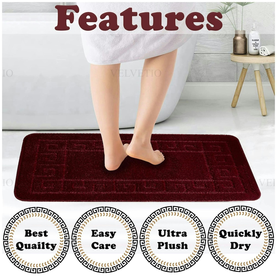 image 1 of VELVETIO Greek Bath Mat & Pedestal Mat Water Absorbent Non Slip Toilet Rugs Red | Burgundy