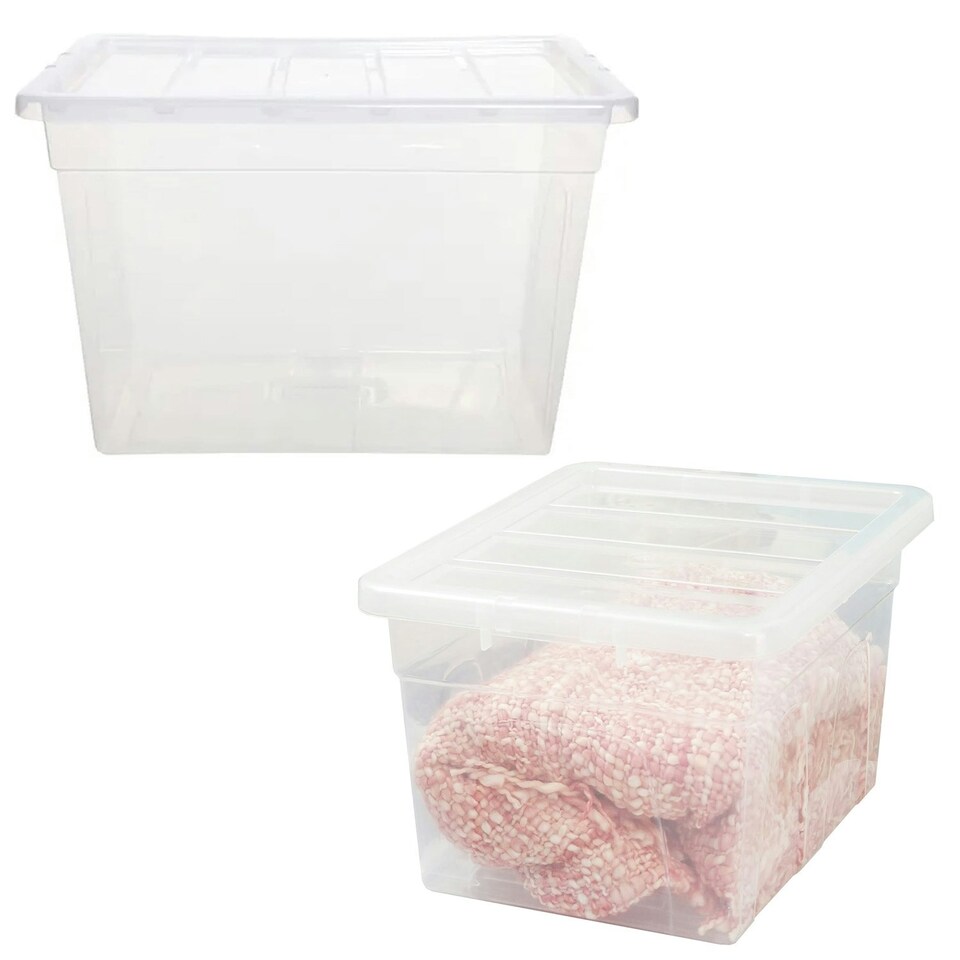 image 1 of 1 x 96 Litre Strong Clear Transparent Storage Container Ideal For Clothes & Books Clear