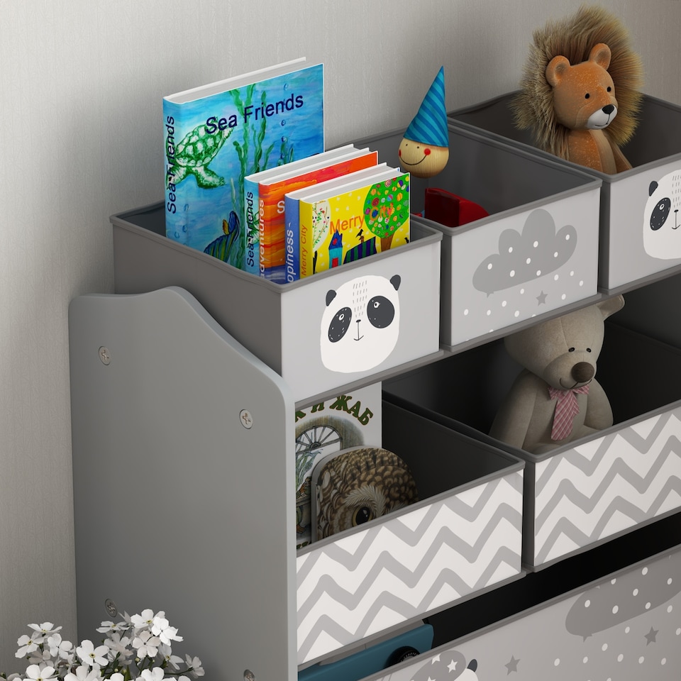 image 1 of ZONEKIZ Kids Storage Unit with 6 Boxes, Toy Storage Organiser, Grey
