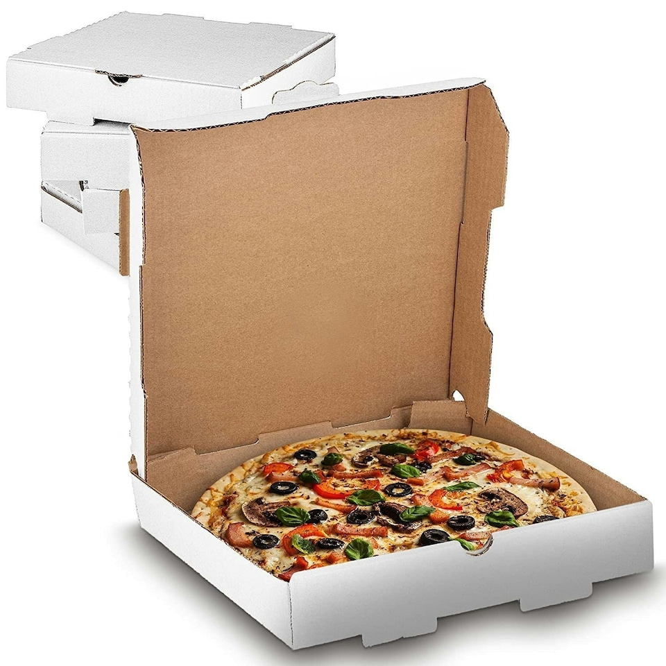 image 1 of 100 x White 9" (9.5 x 9.5 x 1.5") Cardboard Postal, Takeaways, Restaurants, Desserts & Pizza Take Out Boxes White