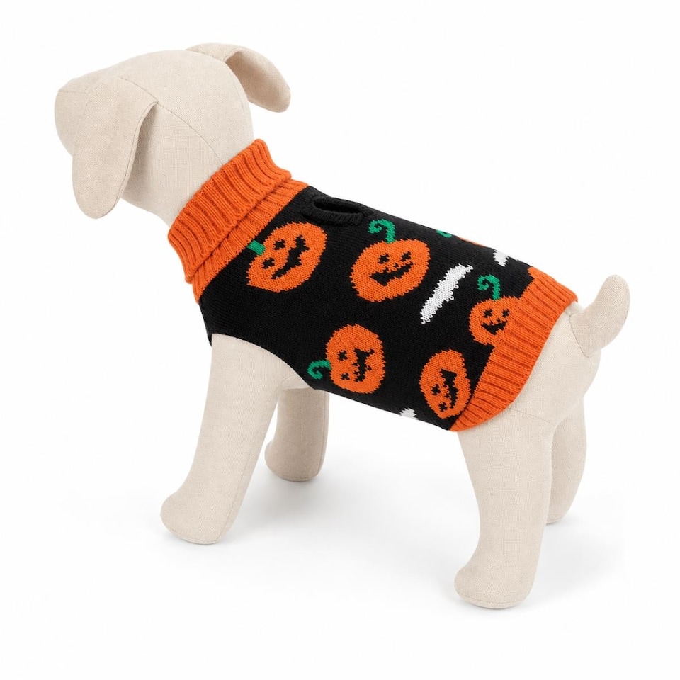 image 1 of Small Halloween Pet Dog Jumper Black Orange Pumpkin Knitted Sweater 30cm