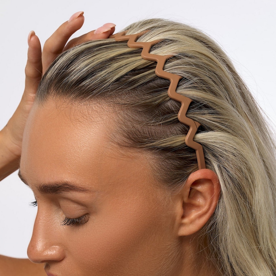 image 1 of Brushworks Neutral Zig Zag Headbands - 3 Pack | Grey | Black, Beige, Dark Brown