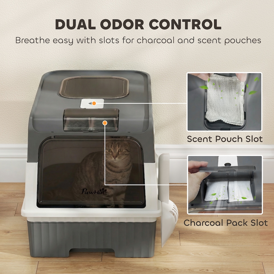 image 1 of PawHut Cat litter Box, Enclosed Cat Litter Box w/ Lid, Pull-Out Drawer Tray